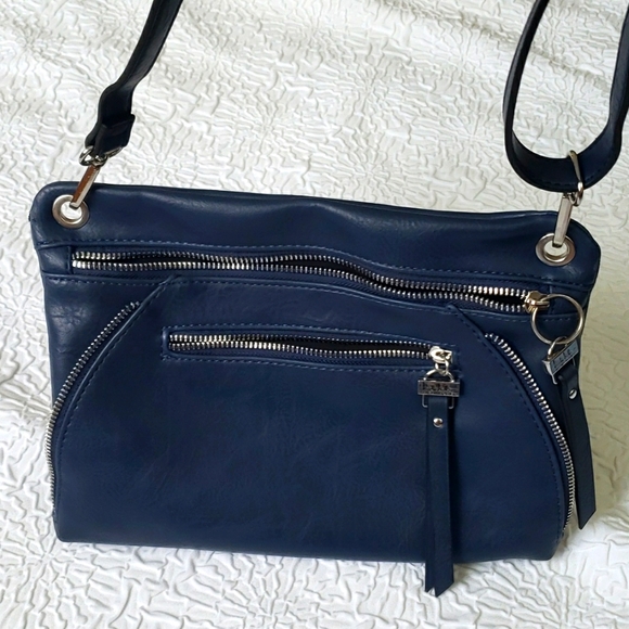 Nicole Miller Navy Faux Leather Crossbody Bag with adjustable strap. 11" x 8" - Picture 10 of 16